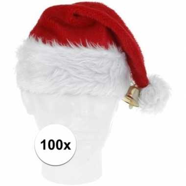 100x pluche kerstmutsen met bel deluxe prijs