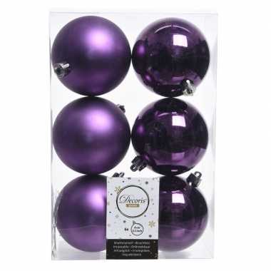12x paarse kerstballen van kunststof 8 cm prijs