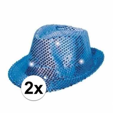 2x glitter hoeden blauw met led verlichting prijs