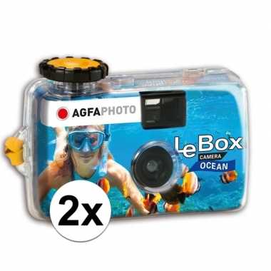 2x wegwerp onderwatercameras/fototoestelen met flits voor 27 kleuren