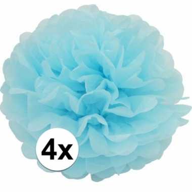 4x lichtblauwe decoratie pompoms 35 cm prijs