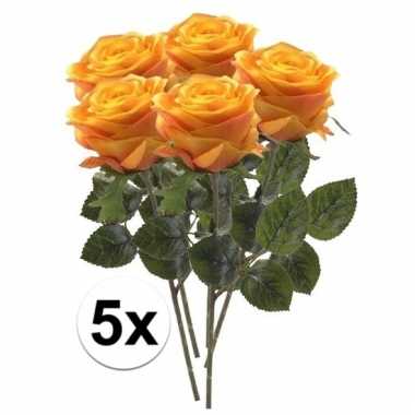 5 x kunstbloemen steelbloem geel/oranje roos simone 45 cm prijs