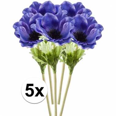 5x kunstbloemen steelbloem blauwe anemoon 47 cm prijs