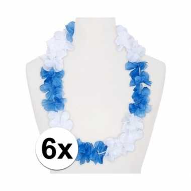 6x hawaii kransen/ketting/krans wit/blauw prijs
