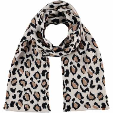 Dubbel laagse gebreide sjaal voor meisjes met luipaard print beige pr
