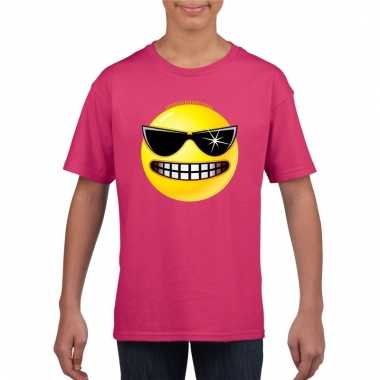 Emoticon stoer t-shirt fuchsia/roze kinderen prijs