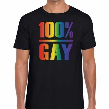 Gay pride 100 procent gay tekst/fun shirt zwart heren prijs