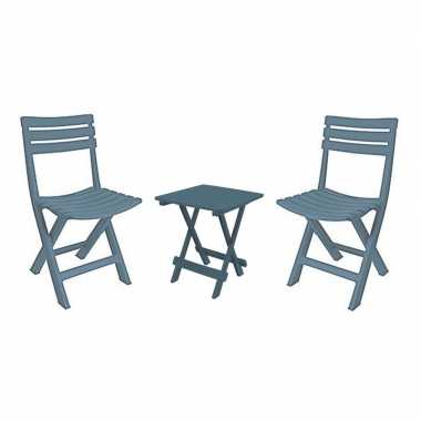 Grijsblauw camping tafeltje met 2 stoelen prijs