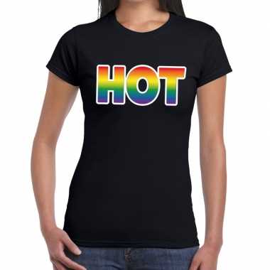 Hot gaypride tekst/fun shirt zwart dames prijs
