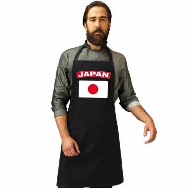 Japanse vlag sushi keukenschort/ barbecueschort zwart heren en dames