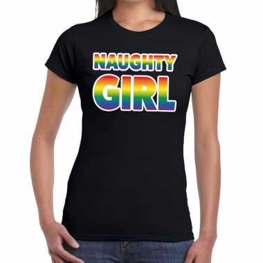 Naughty girl gaypride tekst/fun shirt zwart dames prijs