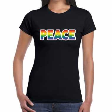 Peace gay pride tekst/fun shirt zwart dames prijs