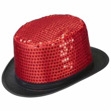 Rode hoge hoeden met pailletten prijs