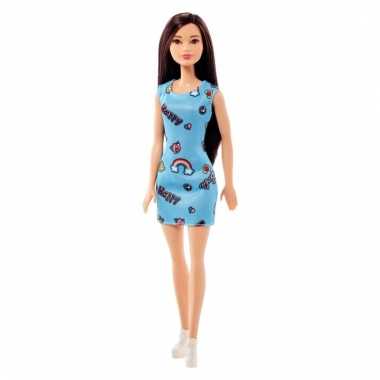 Speelgoed barbie trendy pop met blauw jurkje en bruin haar prijs