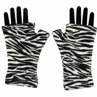 Vingerloze fleece handschoenen zebra print voor volwassenen prijs