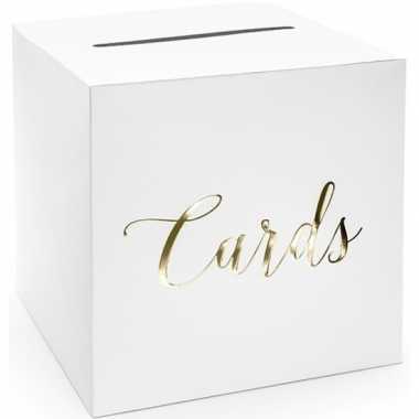 Witte bruiloft enveloppendoos met gouden tekst 24 cm karton voor comm