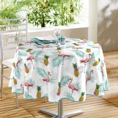 Witte tafelkleden/tafelzeilen flamingo/ananas/palm print 160 cm rond