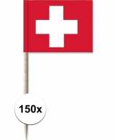 Vergelijk 150x vlaggetjes prikkers zwitserland 8 cm hout papier prijs