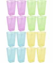 Vergelijk 16x gekleurde plastic water limonade glazen 170 ml prijs
