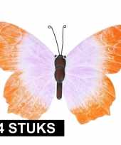 Vergelijk 4x oranje lila tuindecoratie vlinders 40 cm prijs