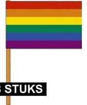 Vergelijk 8x regenboog zwaaivlaggetje handvlaggetje 30 x 45 cm met houten stok prijs