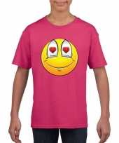 Vergelijk emoticon verliefd t-shirt fuchsia roze kinderen prijs