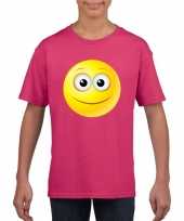 Vergelijk emoticon vrolijk t-shirt fuchsia roze kinderen prijs