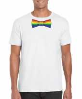 Vergelijk gay pride shirt met regenboog vlinderstrikje wit heren prijs