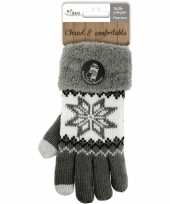 Vergelijk grijze gebreide smartphone touchscreen handschoentjes met noorse print voor dames prijs