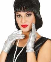 Vergelijk korte verkleed handschoenen metallic zilver 22 cm prijs