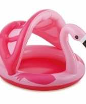 Vergelijk opblaas roze flamingo zwembad met afdakje 103 cm rond met flamingo thema prijs