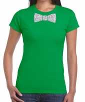 Vergelijk vlinderdas t-shirt groen met zilveren glitter strikje dames prijs