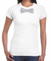 Vergelijk vlinderdas t-shirt wit met zilveren glitter strikje dames prijs