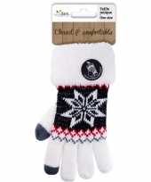 Vergelijk witte gebreide smartphone touchscreen handschoentjes met noorse print voor dames prijs