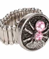 Vergelijk zilveren metalen ring met roze spinnetje prijs