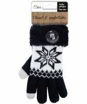Vergelijk zwarte gebreide smartphone touchscreen handschoentjes met noorse print voor dames prijs